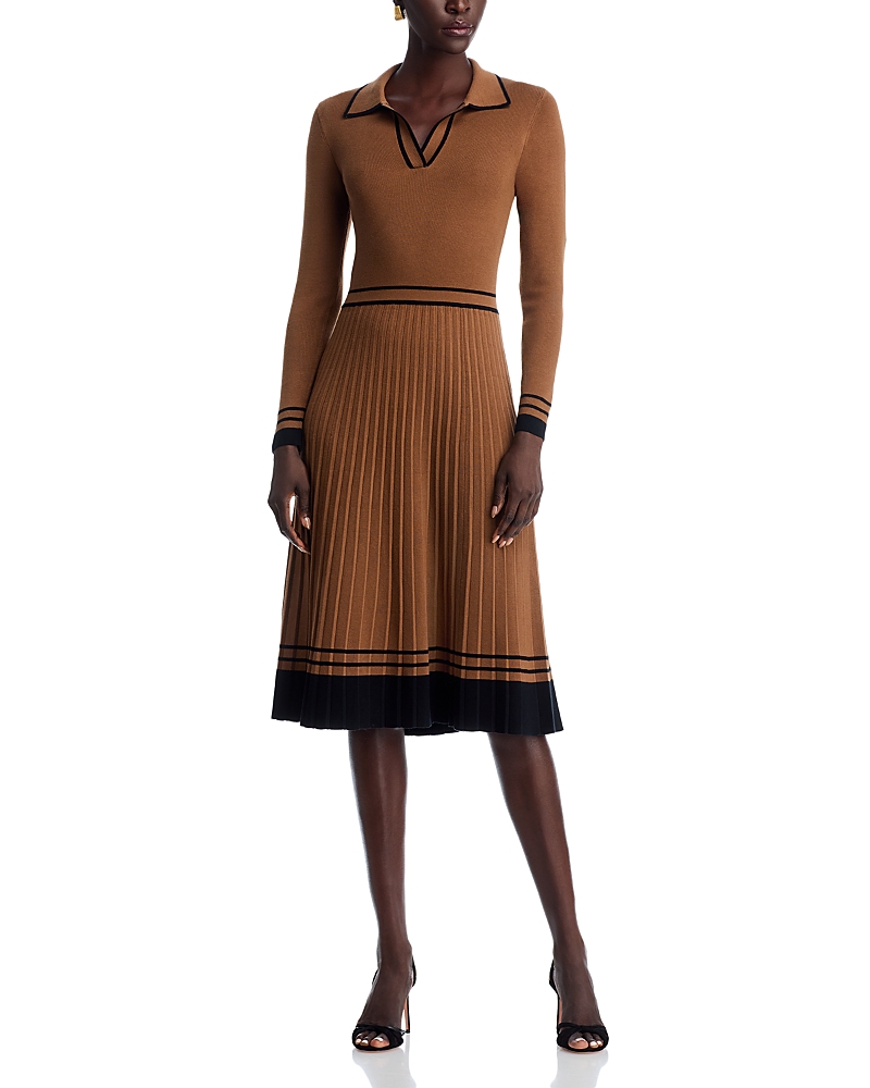 T Tahari Spread Collar Flare Dress - Exclusive In Brown