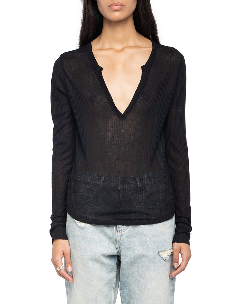 Zadig & Voltaire Ribbed Long-sleeve Top In Black