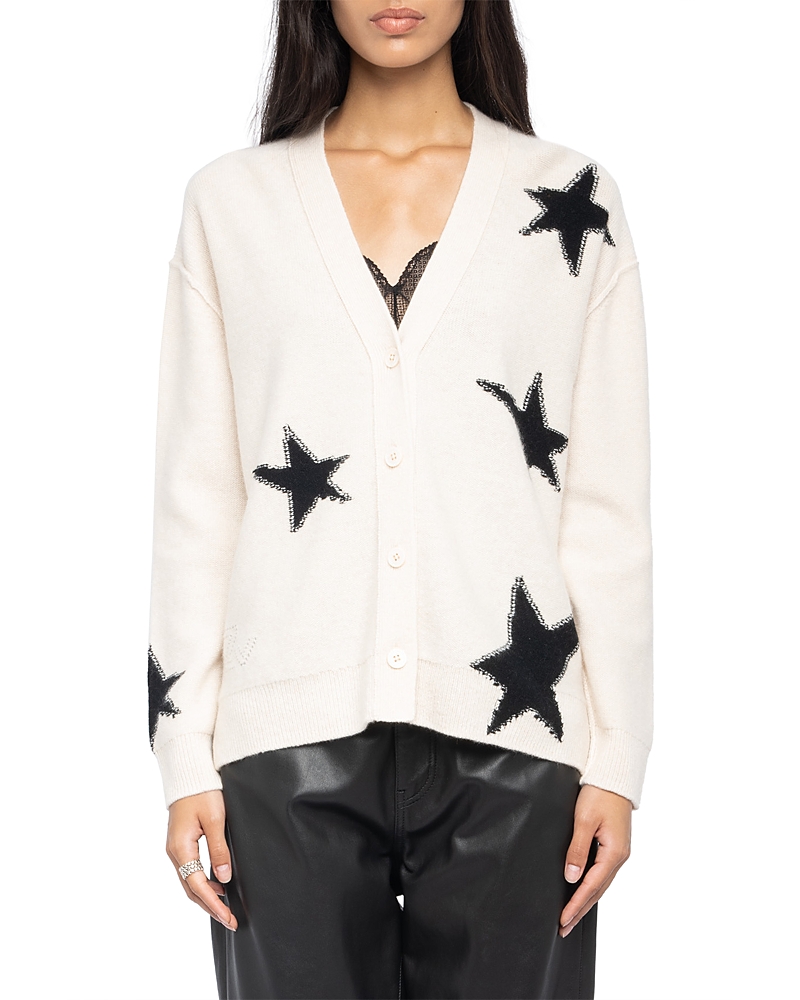 Zadig & Voltaire Mirkaz Cashmere V Neck Cardigan Sweater In White
