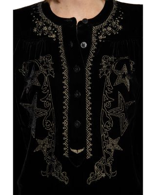 Tigy Embroidered Velvet Top