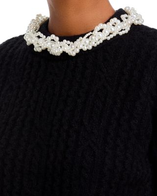 Faux Pearl Embellished Short Sleeve Sweater - Exclusive