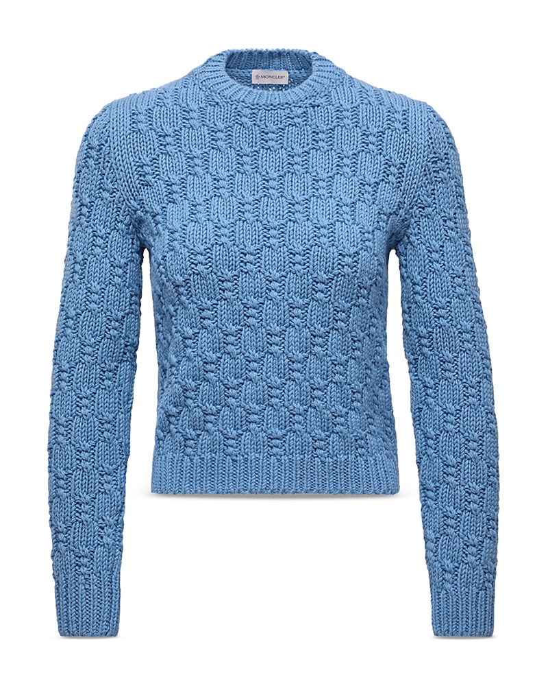 Moncler Wool Pattern Knit Crewneck Sweater In Blue