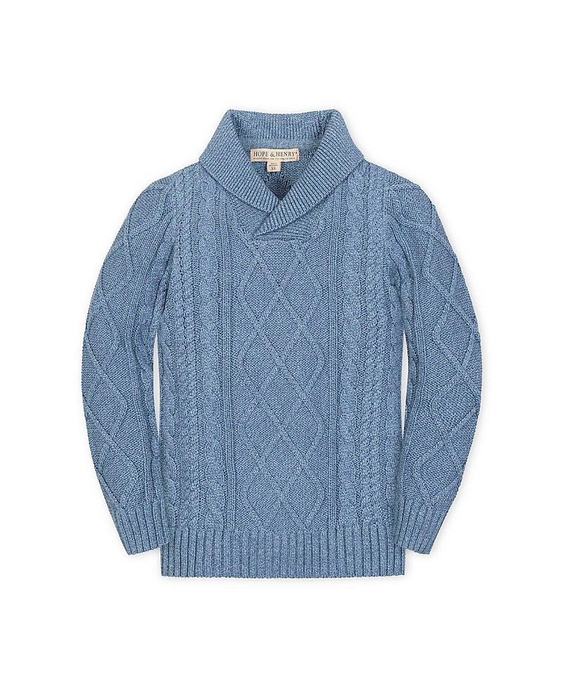 Hope & Henry Kids' Organic Long Sleeve Shawl Collar Cable Sweater In Blue