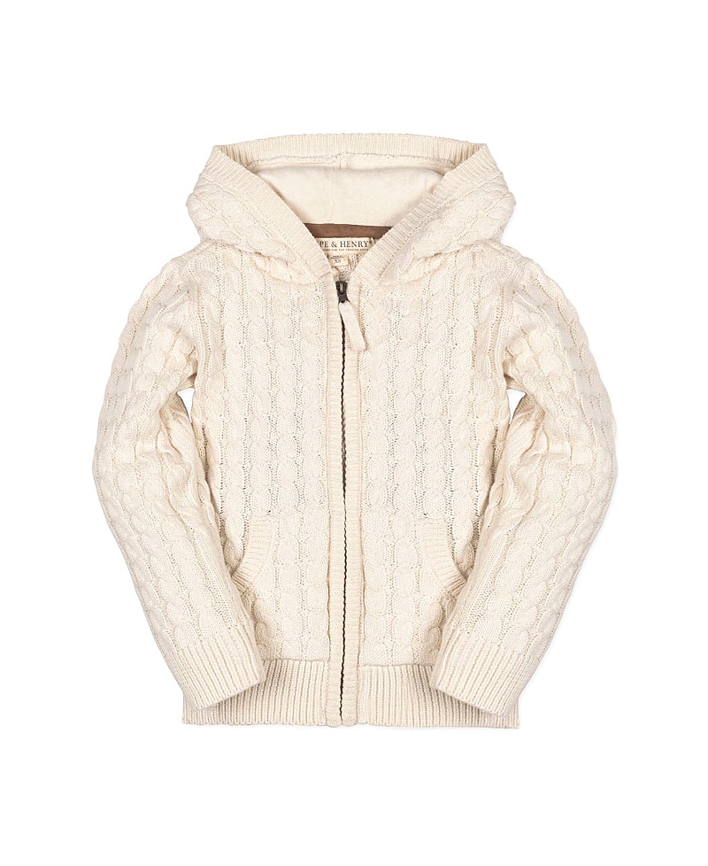 Hope & Henry Kids' Organic Long Sleeve Full Zip Hooded Sweater With Elbow Patches In Neutral