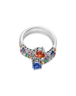 Ruby, Emerald & Rainbow Sapphire Wrap Ring in 14K White Gold