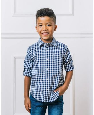 Boys&#39; Organic Long Sleeve Stretch Poplin Roll-Up Button Down Shirt - Baby, Little Kid, Big Kid