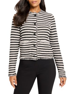 Striped Fringe Mix Femme Knit Jacket