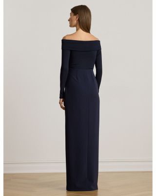 Rib Knit & Crepe Off The Shoulder Gown