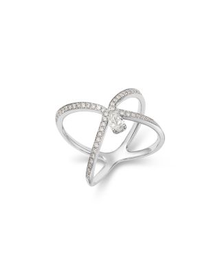 Diamond Pear & Brilliant Cut Openwork Ring in 14K White Gold, 0.55 tcw