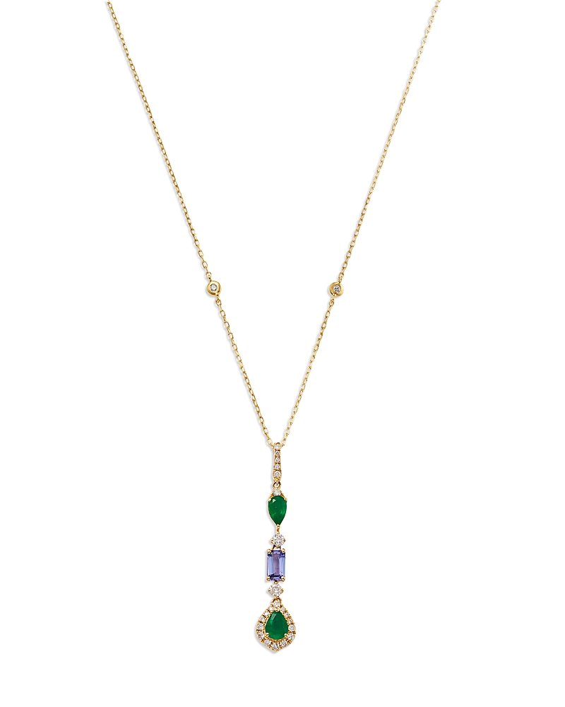 Bloomingdale's Fine Collection Emerald, Tanzanite & Diamond Lariat Necklace In 14k Yellow Gold, 18 In Gold