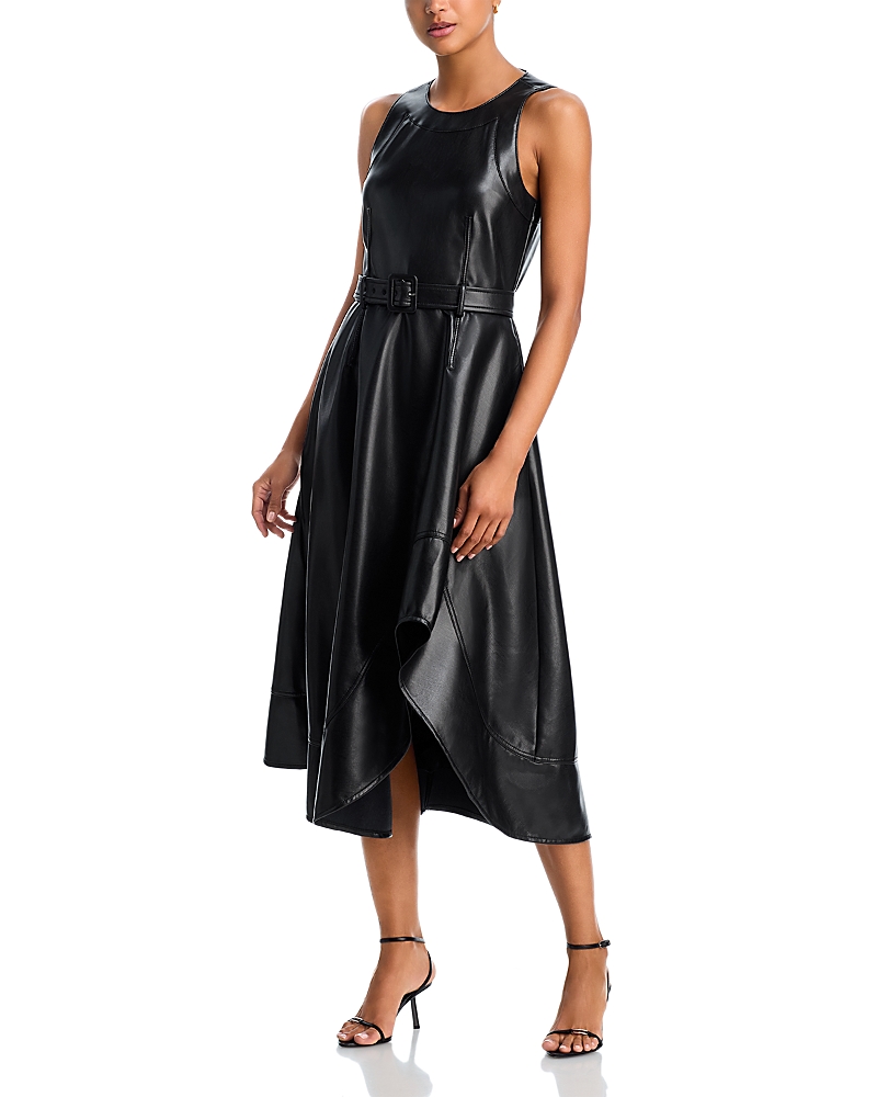 Cinq À Sept Vegan Leather Zelda Midi Dress In Black