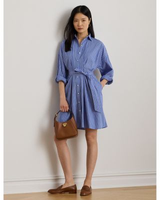 Striped Belted Broadcloth Shirtdress