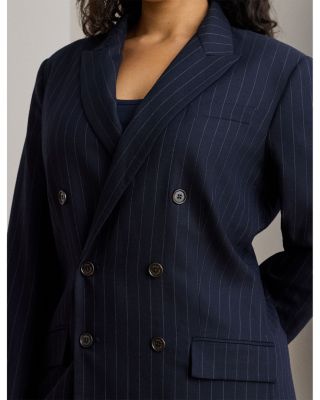 Plus Double Breasted Pinstripe Twill Blazer