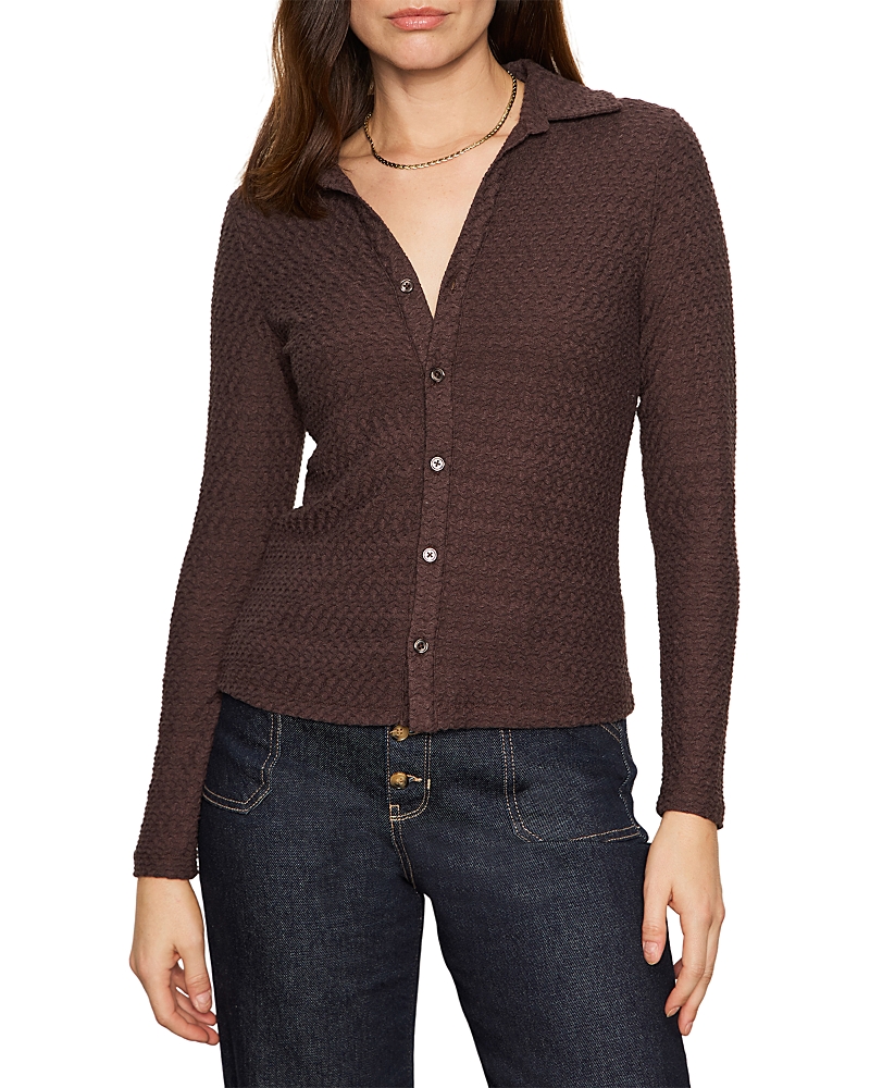 Sanctuary Dreamgirl Textured Knit Button-up Shirt In Brown