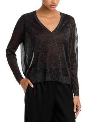 Metallic V Neck Pullover Sweater