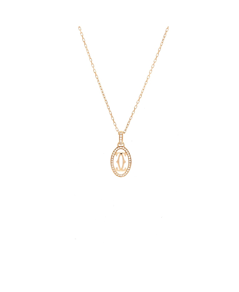 Pre-owned Pre-owned Cartier Cartier Double C De Cartier Pendant Necklace 18k Rose Gold And Diamonds In Pink