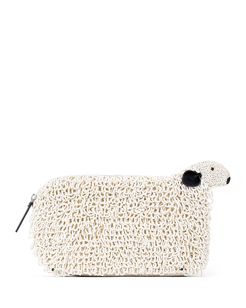 Staud Prairie Leather-trimmed Beaded Satin Clutch In White