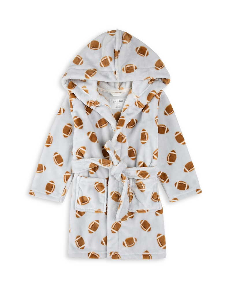Petit Lem Boys' Football Print Plush Hooded Robe - Little Kid In White