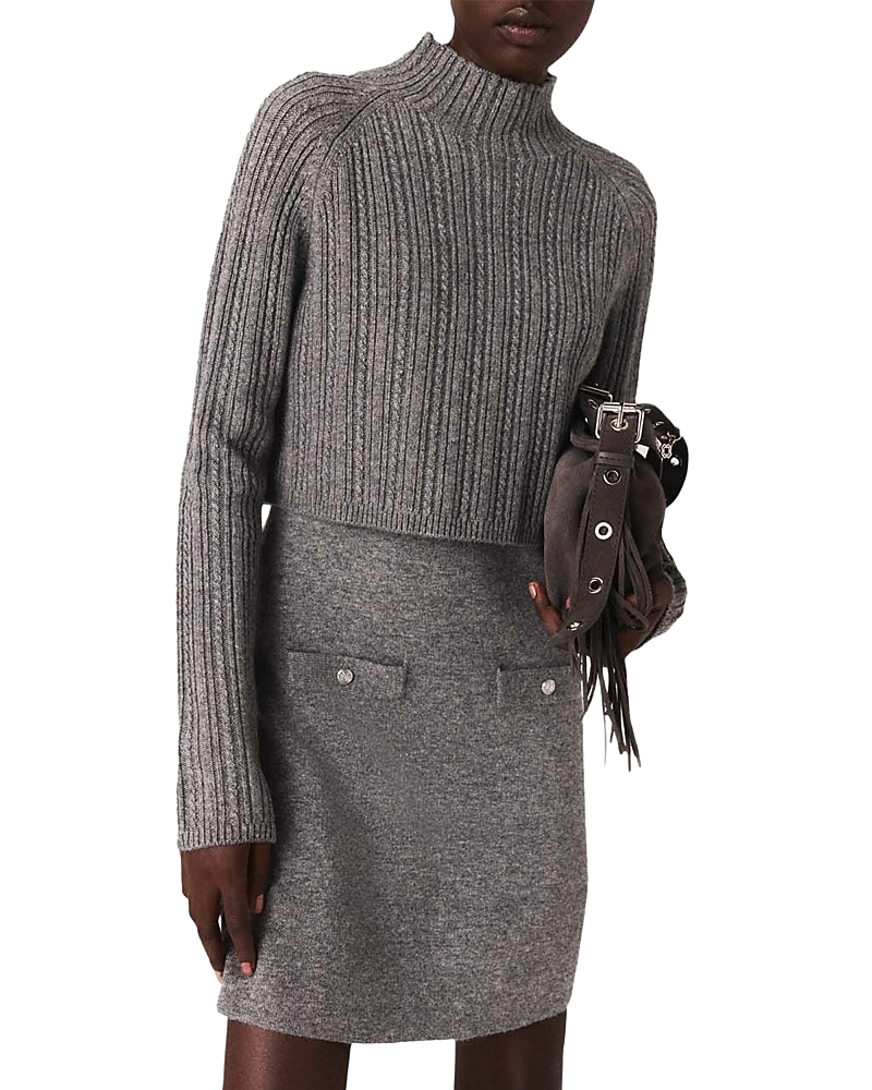 Maje Womens Grey Removable Jumper Ribbed Wool-blend Knitted Dress In Gray