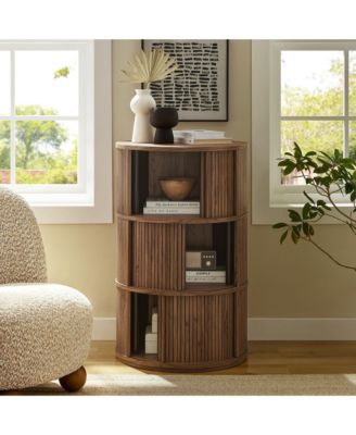  Clement Round Pedestal Stand Storage Table with Sliding Tambour Doors