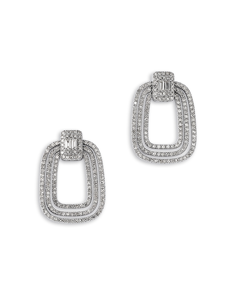 Bloomingdale's Fine Collection Diamond Round & Baguette Geometric Oval Drop Earrings In 14k White Gold, 1.0 Tcw In Metallic