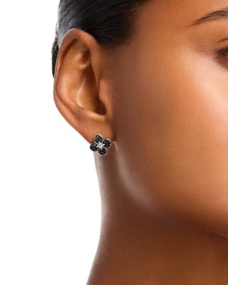 Black & White Diamond Clover Stud Earrings in 14K White Gold, 0.50 tcw