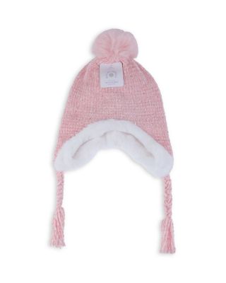 Girls' Chunky Chenille Knit Earflap Hat With Faux Fur Lining & Gloves Set - Little Kid, Big Kid