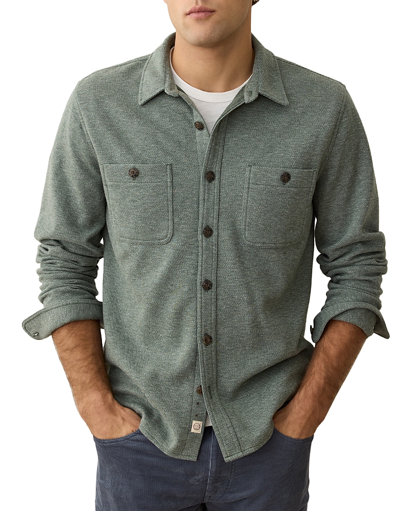 Marine Layer Pacifica Knit Flannel Button-up Overshirt In Green