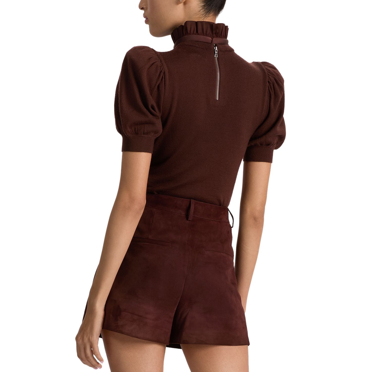Chase Puff Sleeve Ruffle Neck Sweater