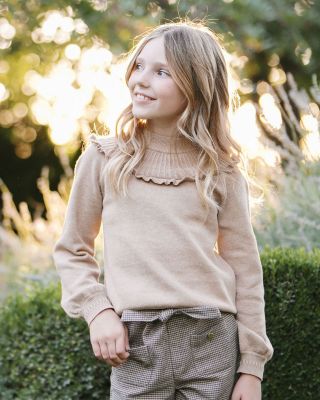 Girls' Organic Long Sleeve Mock Neck Sweater with Ruffle - Big Kid