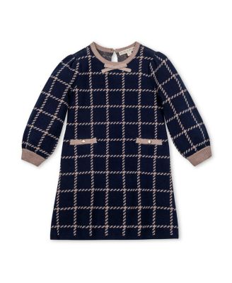 Girls' Organic Puff Sleeve Bow Detail Intarsia Sweater Dress - Little Kid, Big Kid