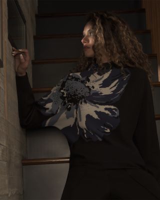 Funnel Neck Floral Print Sweater