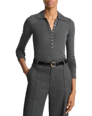 Long Sleeved Multi Button Wool Polo Top  