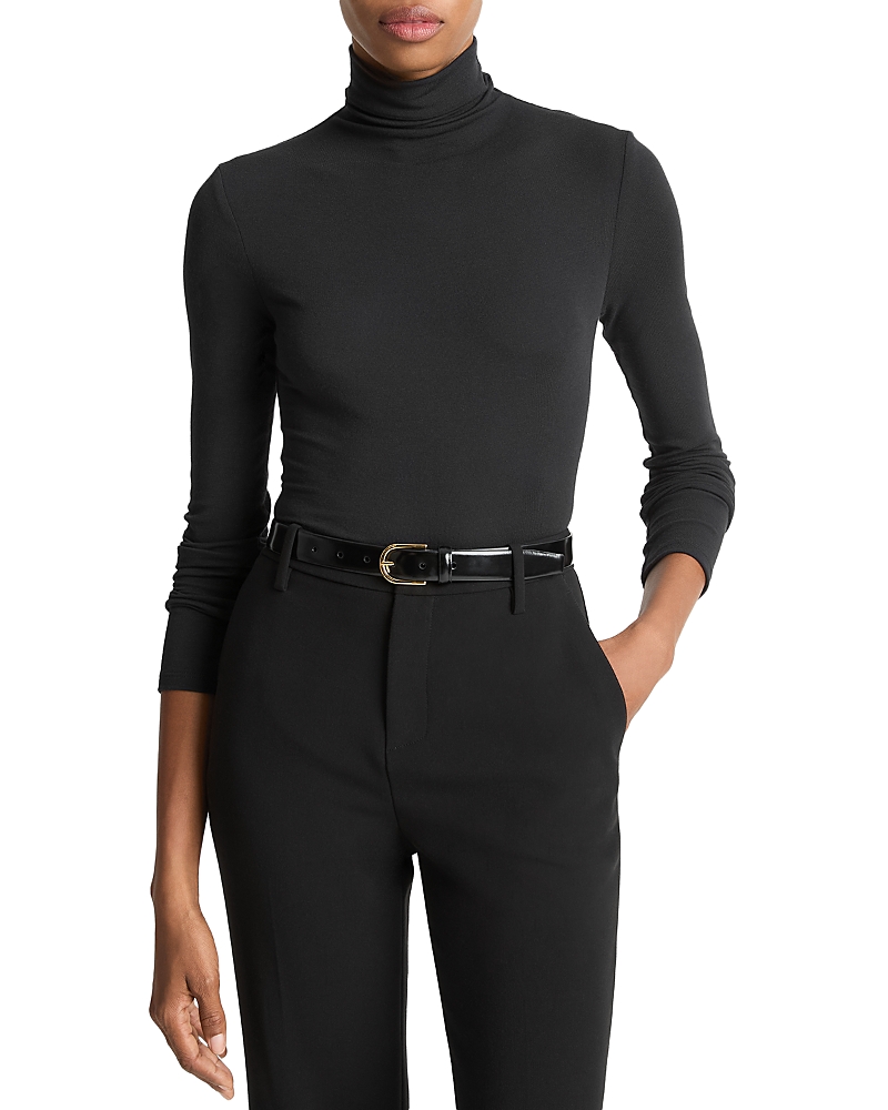 Vince Essential Long Sleeved Turtleneck Top In Blue
