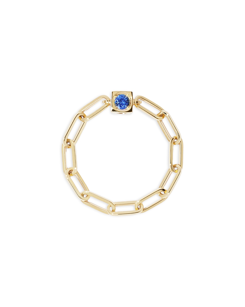 Dinh Van 18K Yellow Gold Le Cube Diamont Blue Sapphire Chain Ring