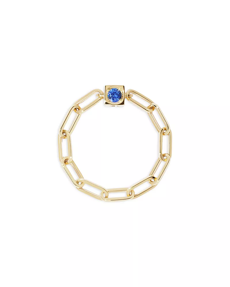 Dinh Van 18K Yellow Gold Le Cube Diamont Blue Sapphire Chain Ring