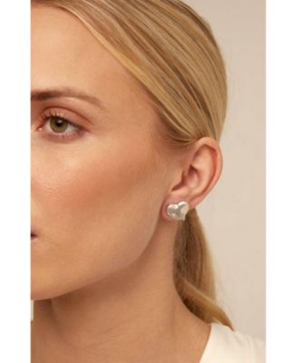  Sterling Silver-Plated Medium Sized Heart Shaped Earrings