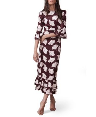 Women's Leaf Print Midi Dress