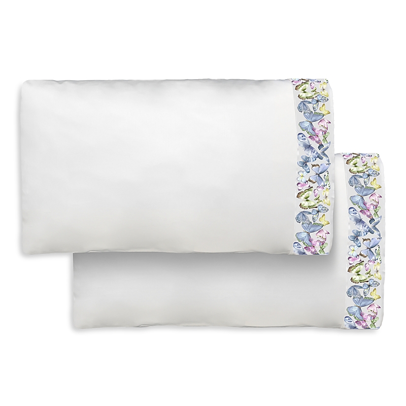 Dea Luxury Linens Dea Palm Beach Farfalle Butterfly Sateen Pillowcase Pair, Standard In Blue