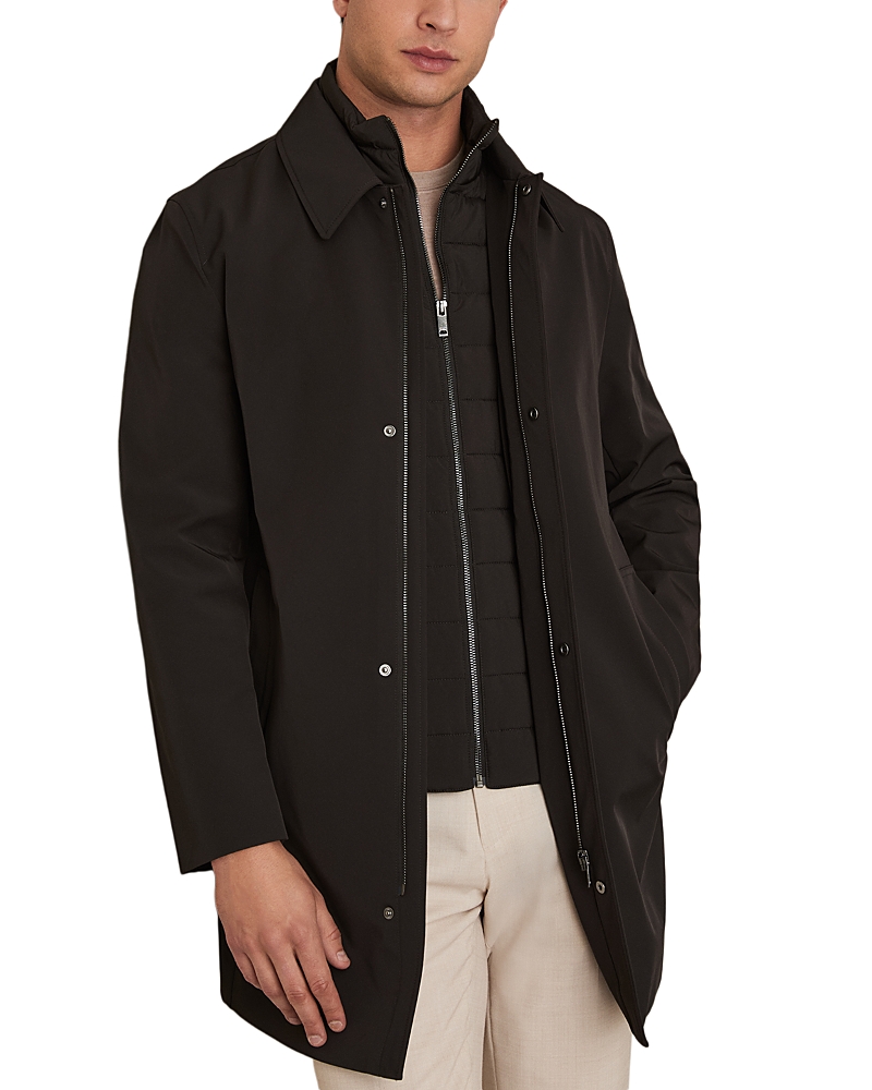 Reiss Logan Hybrid Overcoat In Black