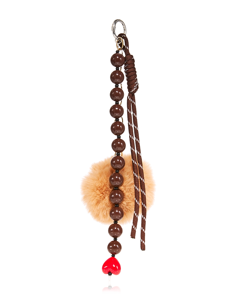 Aqua Beaded Heart Bag Charm - Exclusive In Brown