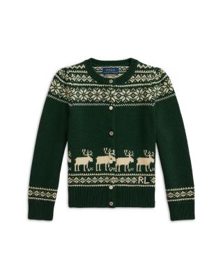 Girls' Fair Isle Reindeer Cotton Blend Cardigan - Big Kid