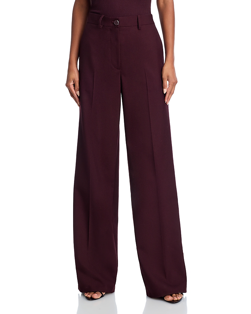 Helmut Lang Wool Vented Wide Leg Pants In Burgundy