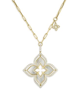 18K Yellow Gold Venetian Princess Pirouette Mother of Pearl & Diamond Reversible Pendant Necklace, 17"