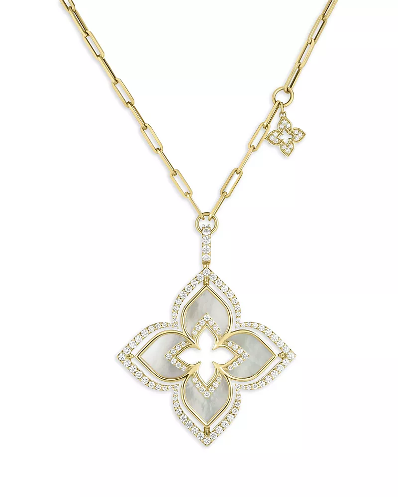 Roberto Coin 18K Yellow Gold Venetian Princess Pirouette Mother of Pearl & Diamond Reversible Pendant Necklace, 17