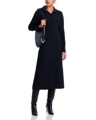 Long Sleeve Polo Collar Midi Dress