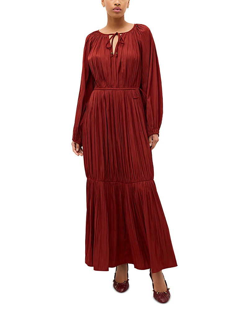 Marie Oliver Perrin Pleated Raglan-sleeve Maxi Dress In Red