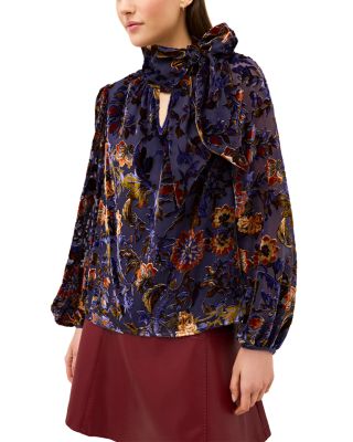 Vivianne Tie Neck Velvet Pattern Top