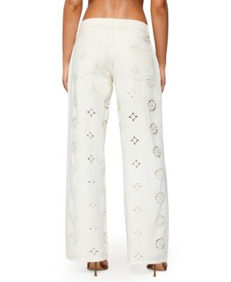 Eyelet Low Rise Wide Leg Jeans in White Wash