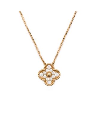  Vintage Alhambra Pendant Necklace 18K Gold and Diamonds, 16.25 - 14.5"